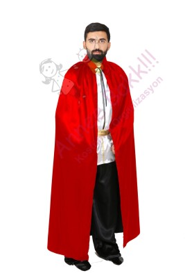 110 Cm Kırmızı Renk Pelerin, Saten Kumaş Kostüm Pelerini, Hızlı Kargo - 1