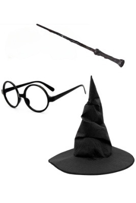 3'lü Harry Potter Aksesuar Seti, Harry Potter Şapkası, Harry Potter Gözlüğü, Harry Potter Asası - 1