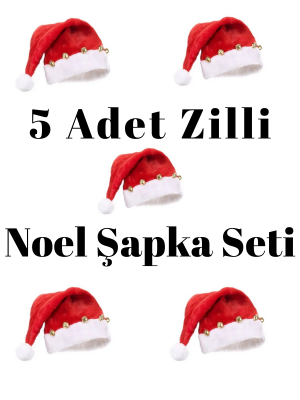 5'li Noel Baba Şapka Seti, Zilli Noel Baba Şapkası - AnneeBakk