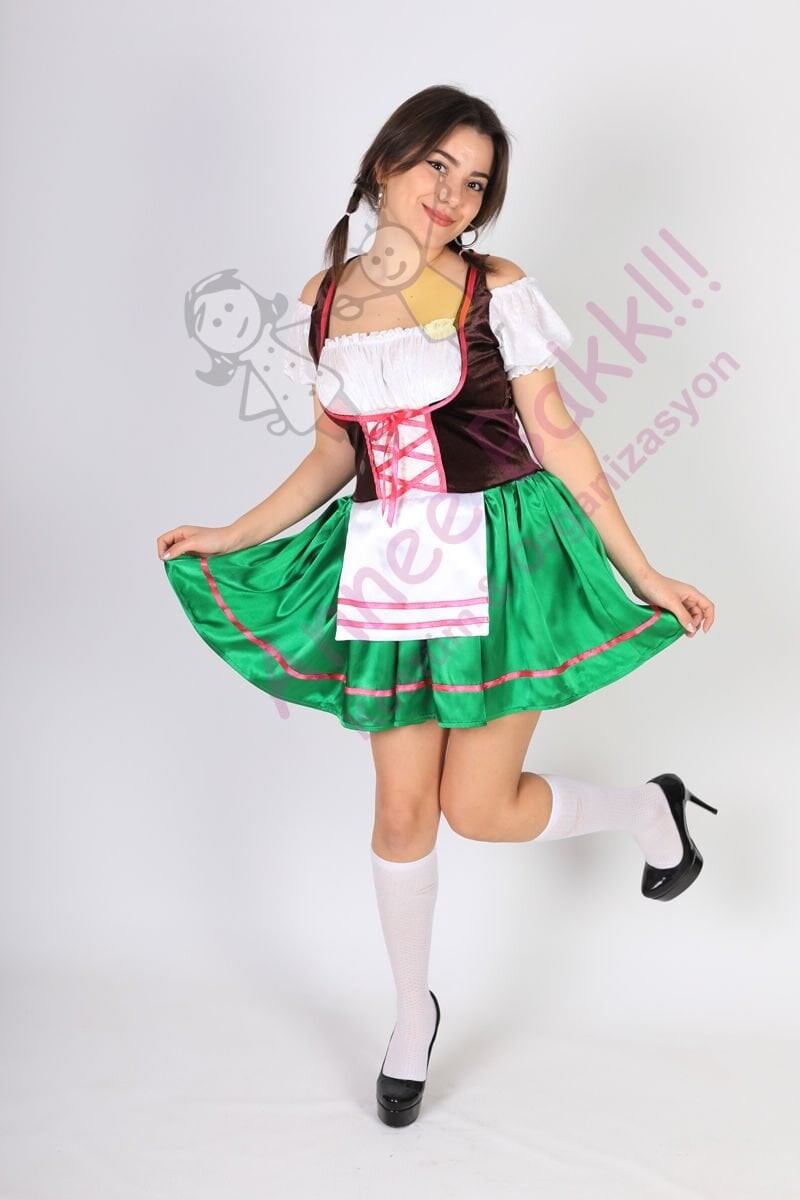 Almanya-bavyera Oktoberfest Kadın Kostümü, Yeşil Mini Alman Kadın Kıyafeti, Hızlı Kargo