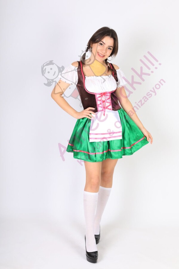 Almanya-Bavyera Oktoberfest Kadın Kostümü, Yeşil Mini Alman Kadın Kıyafeti, Hızlı Kargo - 4