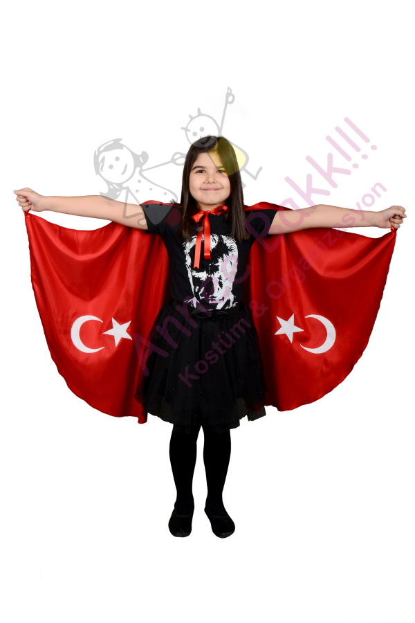 Ay Yıldız Çocuk Pelerini 3 Taraflı, Türk Bayrağı Pelerin, Bayrak Temalı Çocuk Pelerini, Hızlı Teslimat - 1