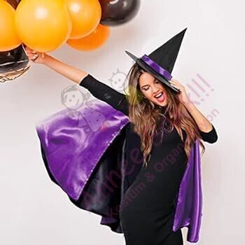 Çift Taraflı Cadı Pelerini ve Şapka Set, Cadılar Bayramı Yetişkin Pelerin Şapka Set