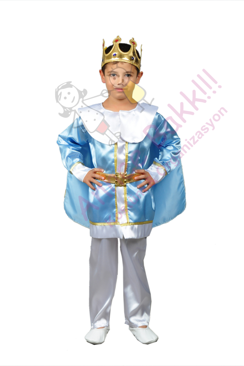 Mavi Renk Pelerinli Kral Kostümü, Kral Çocuk Kostümü
