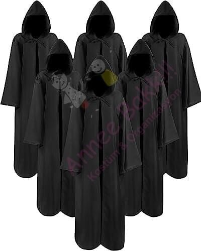 Cadılar Bayramı Siyah Renk Kapüşonlu 6'lı Pelerin Set, Star Wars Lord Pelerini
