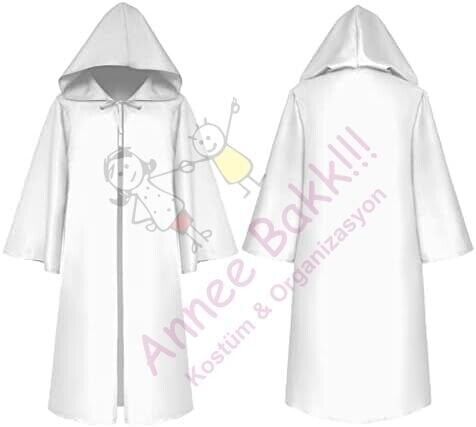 Beyaz Renk Kapüşonlu Pelerin Cübbe, Cadılar Bayramı Saten Pelerin, Hızlı Kargo