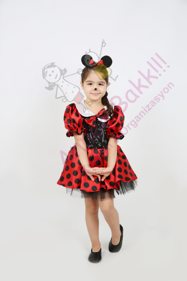 Kırmızı Minnie Mouse Kostümü, Minik Fare Kız Kostümü, Masalsı Kostümler