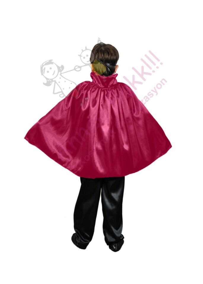 90 Cm Yakalı Fuşya Pembe Çocuk Pelerini, Saten Kumaş Çocuk Pelerini