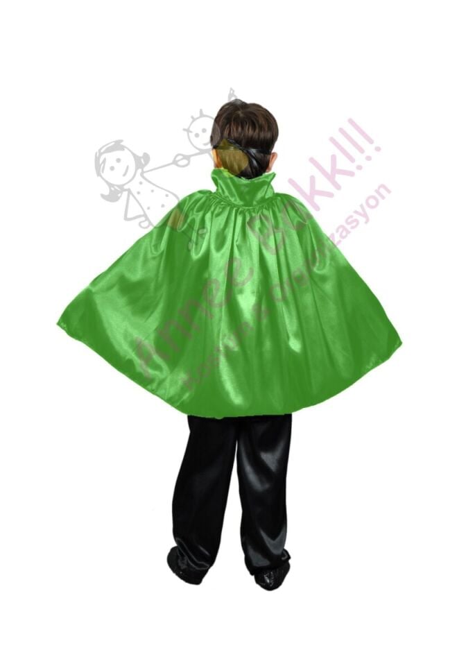 90 Cm Yakalı Koyu Yeşil Çocuk Pelerini, Saten Kumaş Çocuk Pelerini