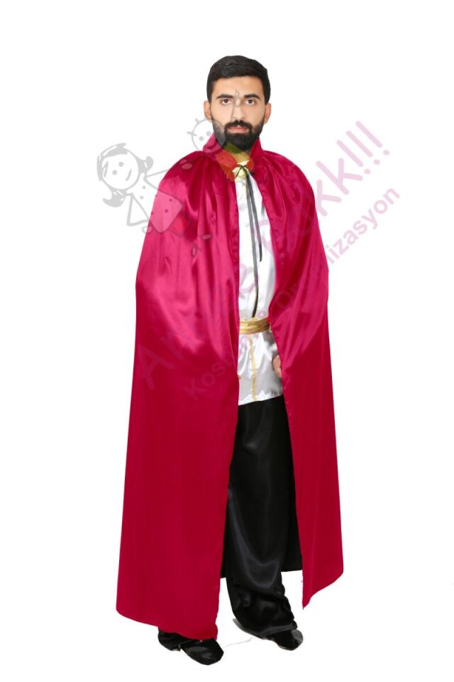 110 Cm Yakalı Fuşya Pembe Pelerin, Saten Kumaş Yetişkin Kostüm Pelerini