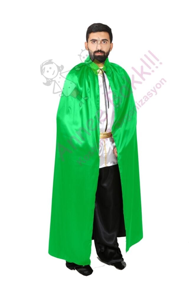 110 Cm Yakalı Koyu Yeşil Pelerin, Saten Kumaş Yetişkin Kostüm Pelerini