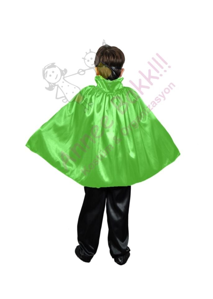 90 Cm Yakalı Açık Yeşil Çocuk Pelerini, Unisex Çocuk Pelerini, Cadılar Bayramı Aksesuarları
