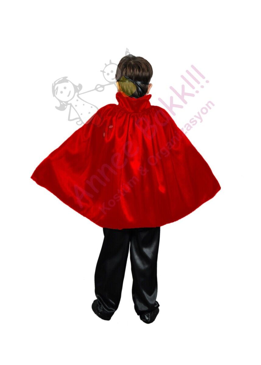 Kırmızı Renk Saten Kumaş Pelerin, Unisex Çocuk Pelerini, Cadılar Bayramı Aksesuarları, Hızlı Kargo