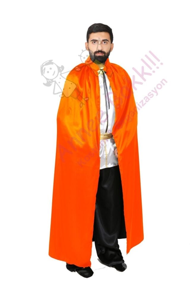 110 Cm Turuncu Renk Pelerin, Saten Kumaş Kostüm Pelerini, Hızlı Kargo