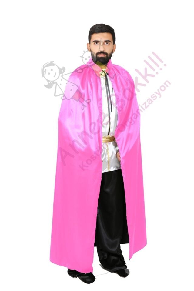 110 Cm Yakalı Pembe Renk Pelerin, Saten Kumaş Kostüm Pelerini