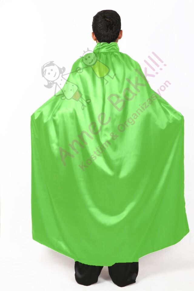 110 Cm Yakalı Açık Yeşil Pelerin, Saten Kumaş Kostüm Pelerini