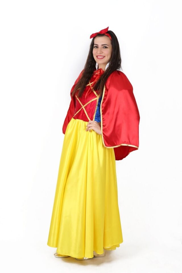 Pamuk Prenses Pelerini Yetişkin, Prenses Masal Kostüm Pelerini, Saten Kumaş Pelerin