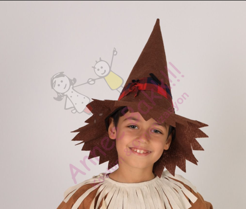 Çocuk Korkuluk Şapkası, Keçe Kumaş Korkuluk Şapkası, Cadılar Bayramı Aksesuarları