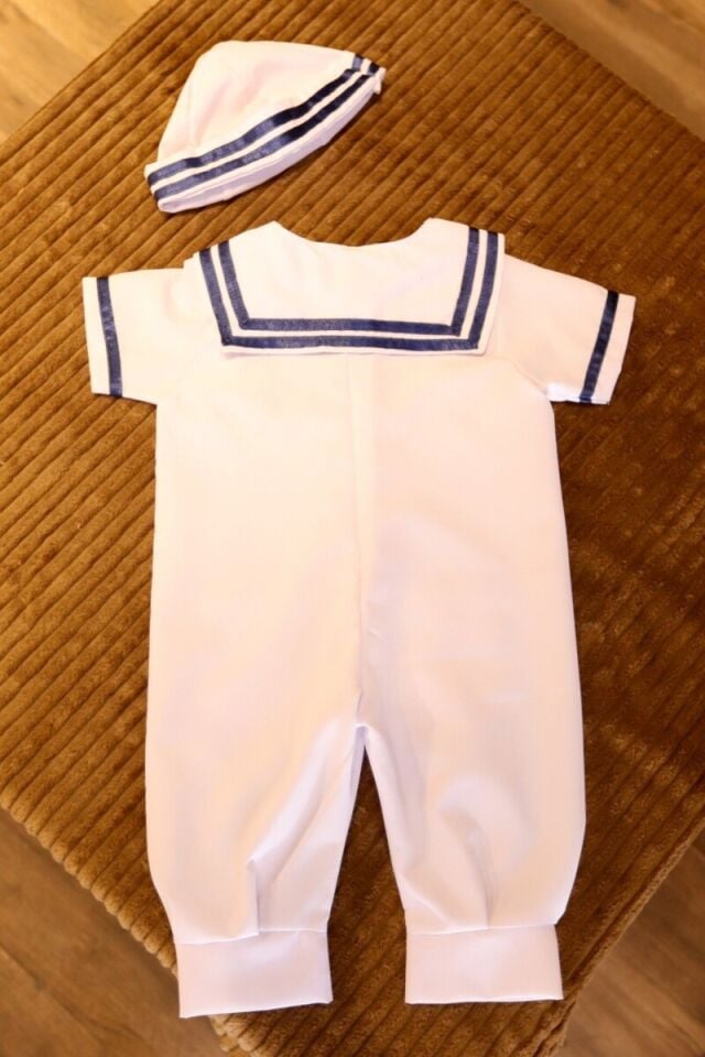 Denizci Bebek Kostümü, Beyaz Renk Mavi Çizgi Detay Denizci Kıyafeti, Hızlı Kargo