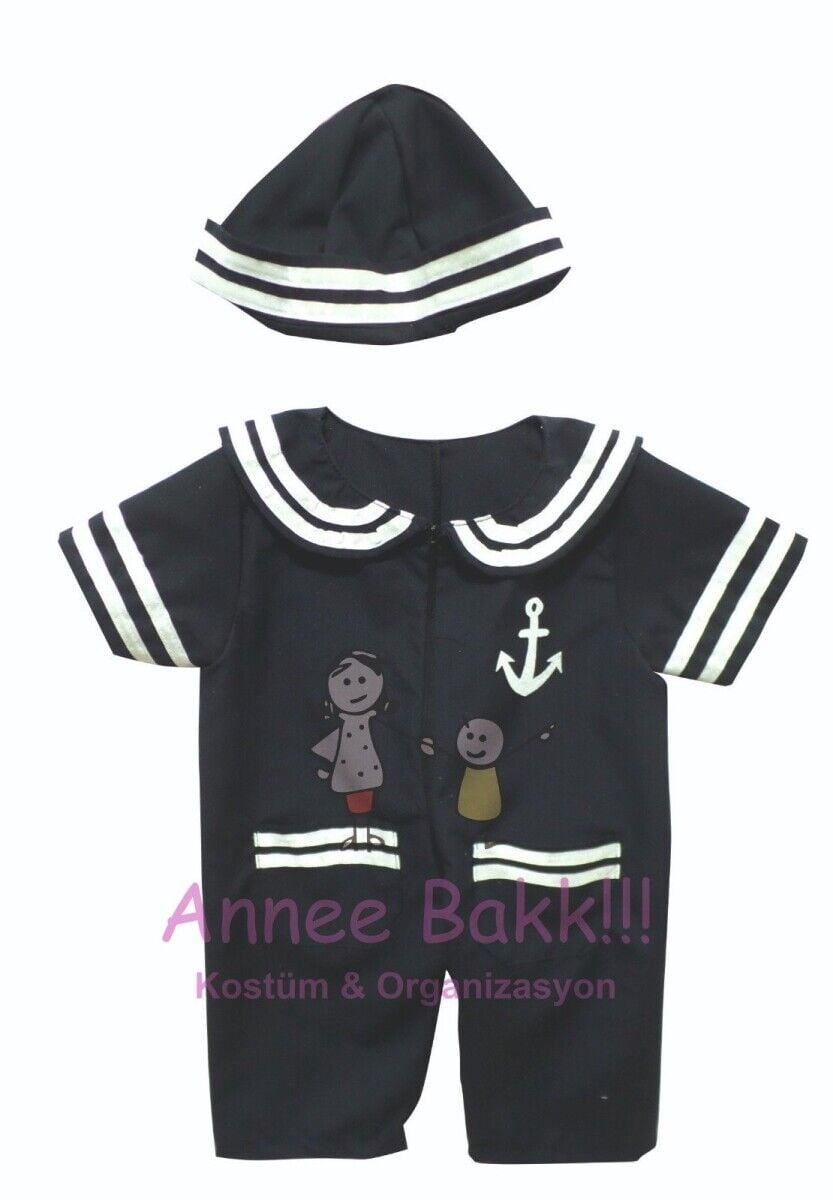 Lacivert Renk Denizci Bebek Kostümü, Denizci Bebek Kıyafeti, Hızlı Kargo