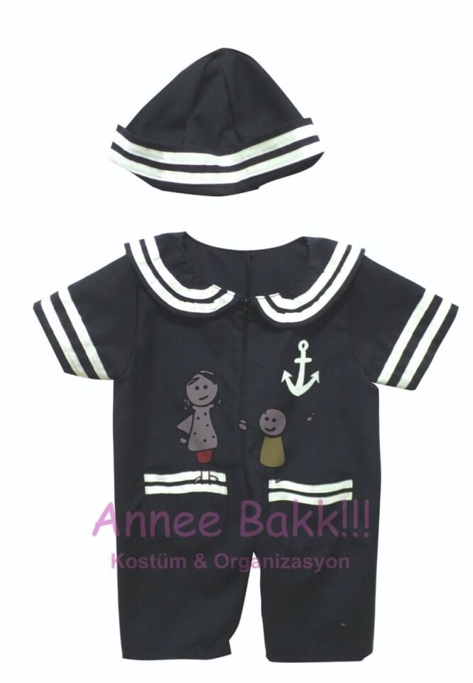 Lacivert Renk Denizci Bebek Kostümü, Denizci Bebek Kıyafeti, Hızlı Kargo