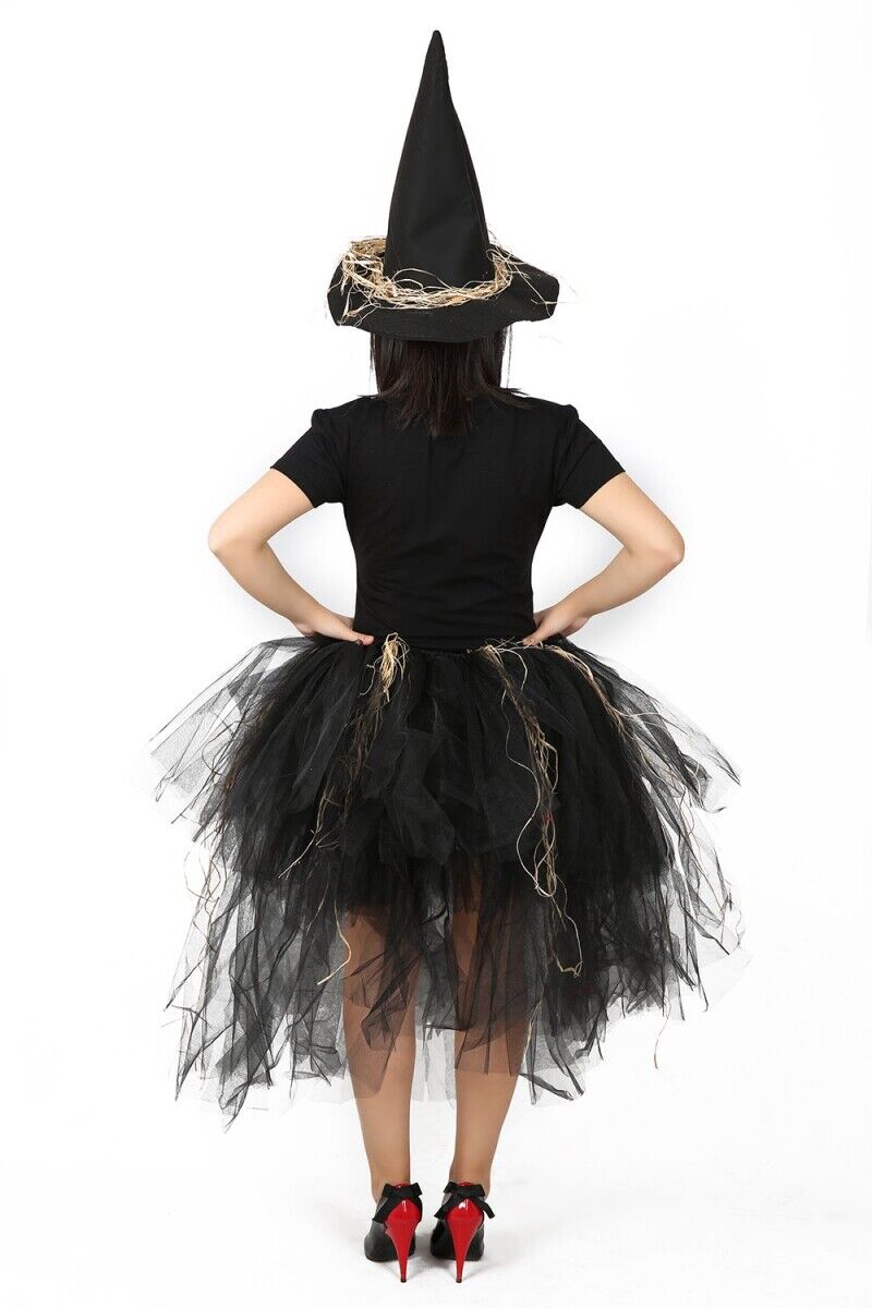 Siyah Renk Tütü Model Yetişkin Cadı Eteği, Cadı Kadın Etek ve Şapkası, Cadılar Bayramı Aksesuarları