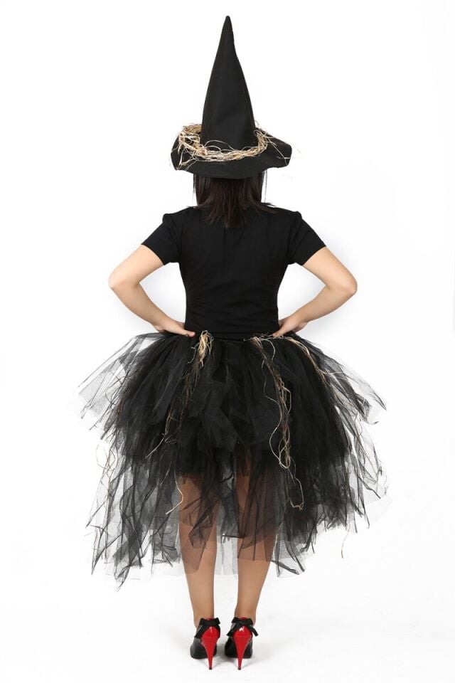 Siyah Renk Tütü Model Yetişkin Cadı Eteği, Cadı Kadın Etek ve Şapkası, Cadılar Bayramı Aksesuarları, Hızlı Kargo