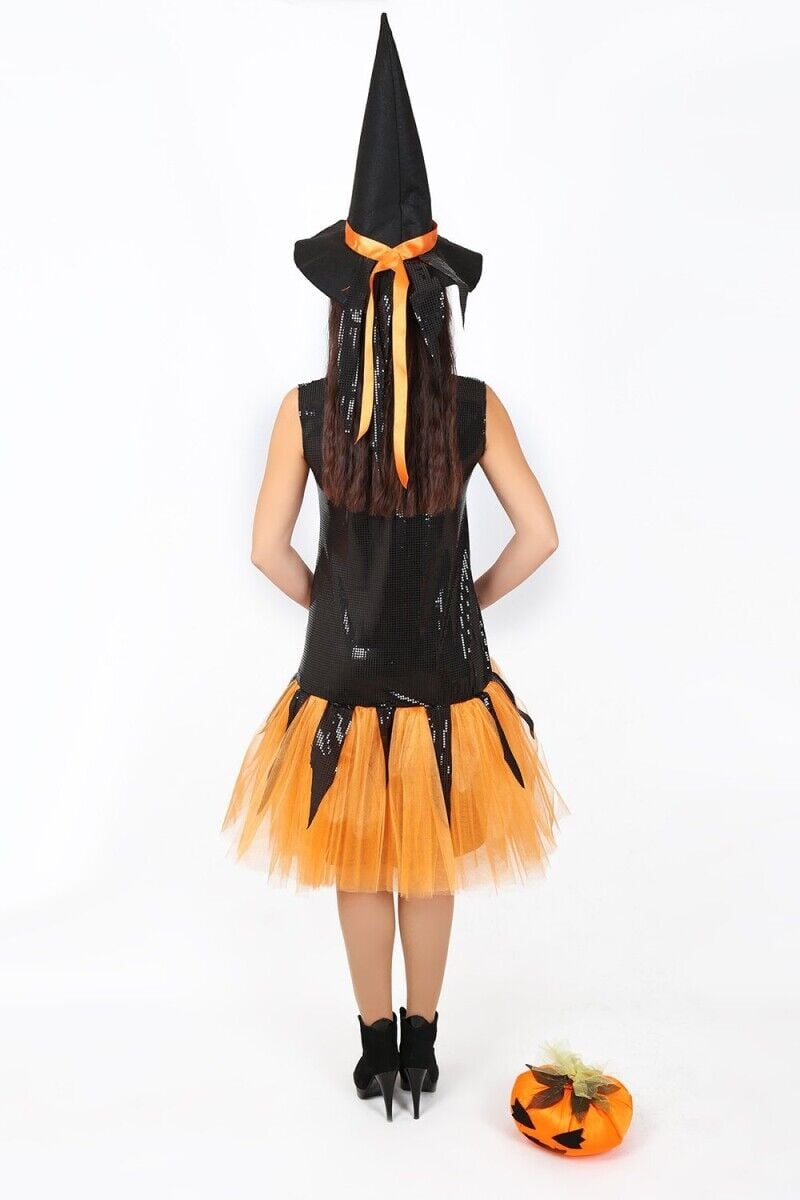 Turuncu Renk Tütü Cadı Kostümü, Cadılar Bayramı Tütülü Cadı Kıyafeti, Hızlı Kargo