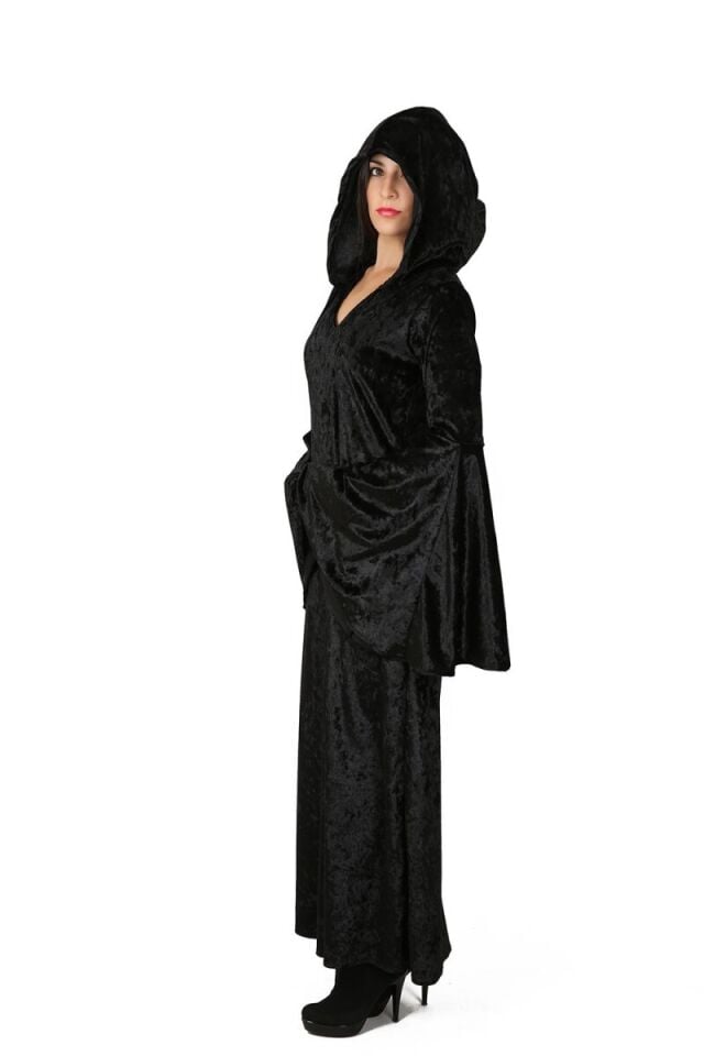 Siyah Renk Büyücü Kadın (Midnight) Kostüm, Kapüşonlu Midnight Kadın Kıyafeti, Hızlı Kargo