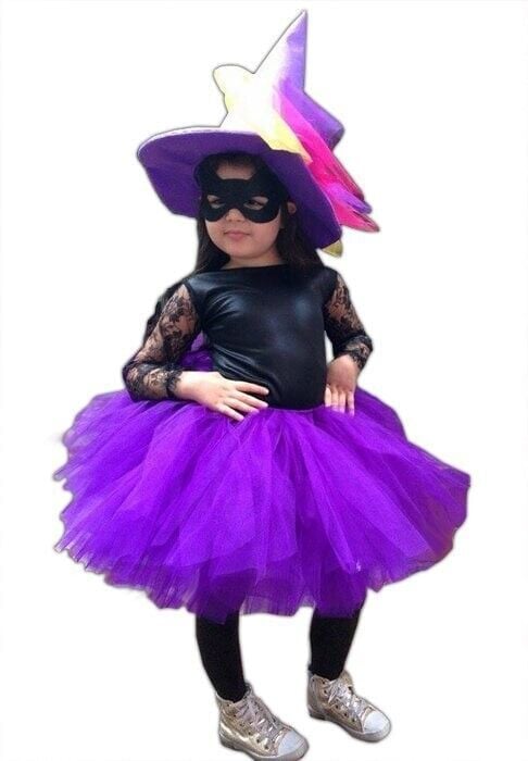 Mor Renk Küçük Cadı Kostümü, Tütülü Cadı Kostümü, Minik Cadı Kıyafeti, Hızlı Kargo
