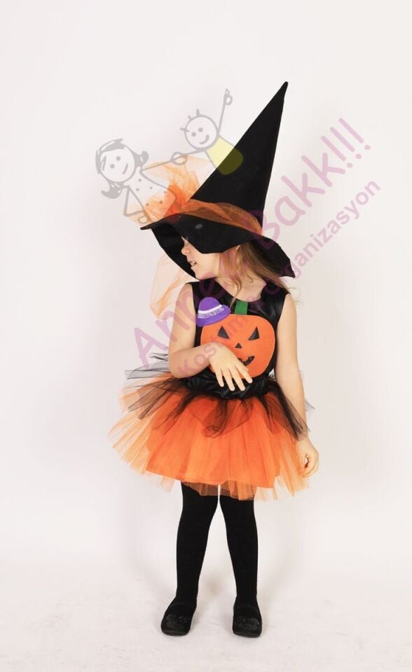 Balkabağı Temalı Cadılar Bayramı Kostümü, Turuncu Renk Tütü Cadı Kostümü