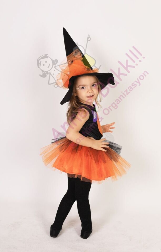 Balkabağı Temalı Cadılar Bayramı Kostümü, Turuncu Renk Tütü Cadı Kostümü