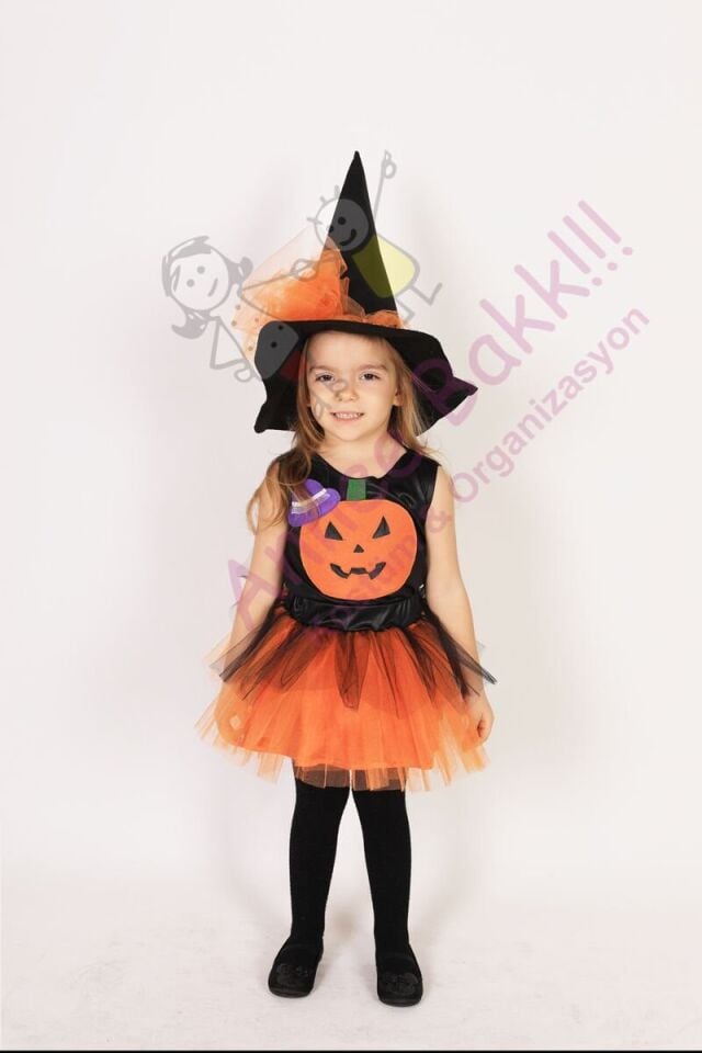 Balkabağı Temalı Cadılar Bayramı Kostümü, Turuncu Renk Tütü Cadı Kostümü, Hızlı Kargo