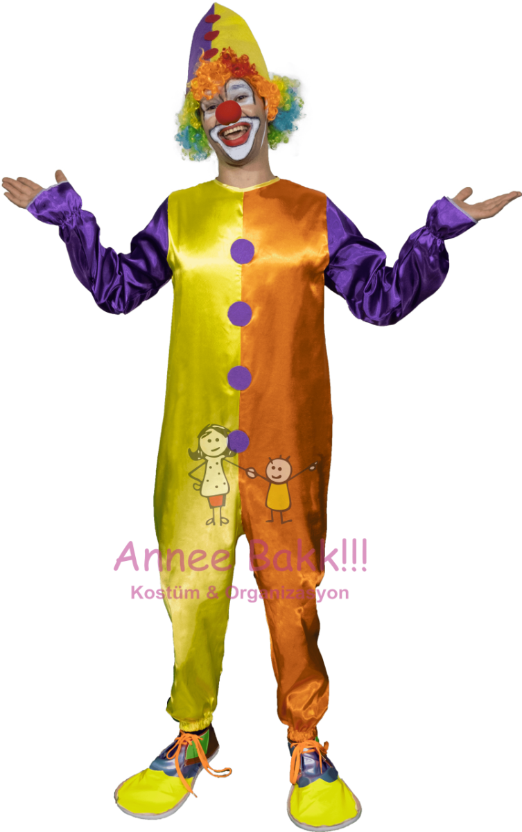Kukuletalı Tulum Palyaço Kostümü, Yetşkin Çok Renkli Palyaço Kıyafeti, Hızlı Kargo