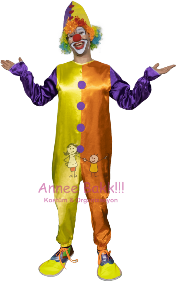 Kukuletalı Tulum Palyaço Kostümü, Yetşkin Çok Renkli Palyaço Kıyafeti, Hızlı Kargo