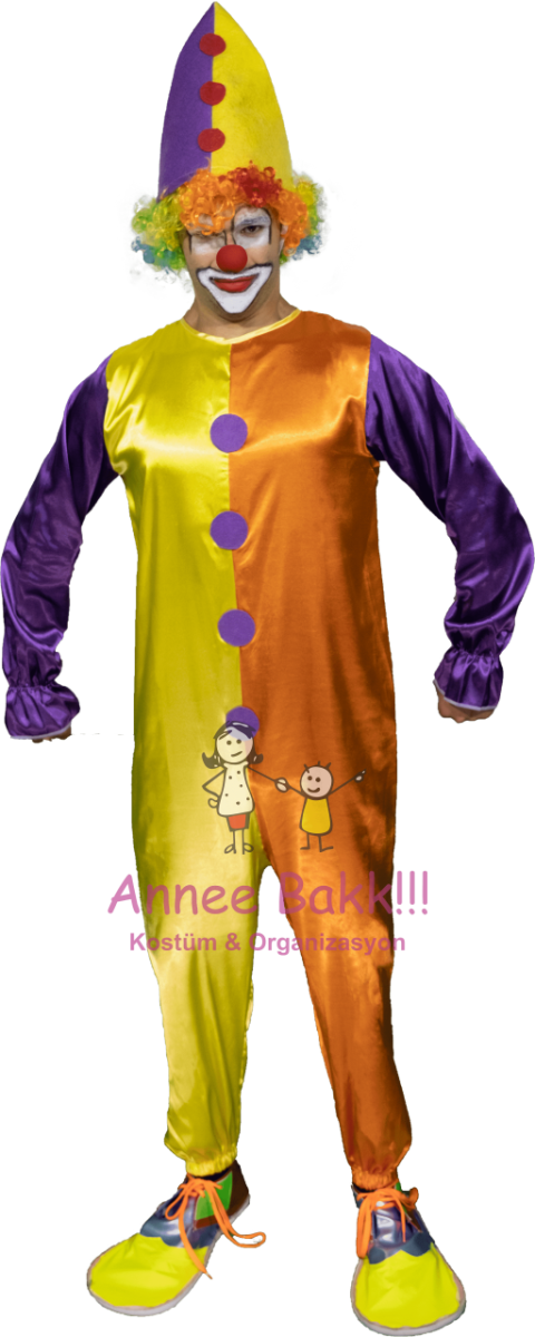 Kukuletalı Tulum Palyaço Kostümü, Yetşkin Çok Renkli Palyaço Kıyafeti, Hızlı Kargo