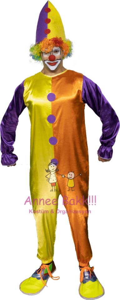 Kukuletalı Tulum Palyaço Kostümü, Yetşkin Çok Renkli Palyaço Kıyafeti, Hızlı Kargo