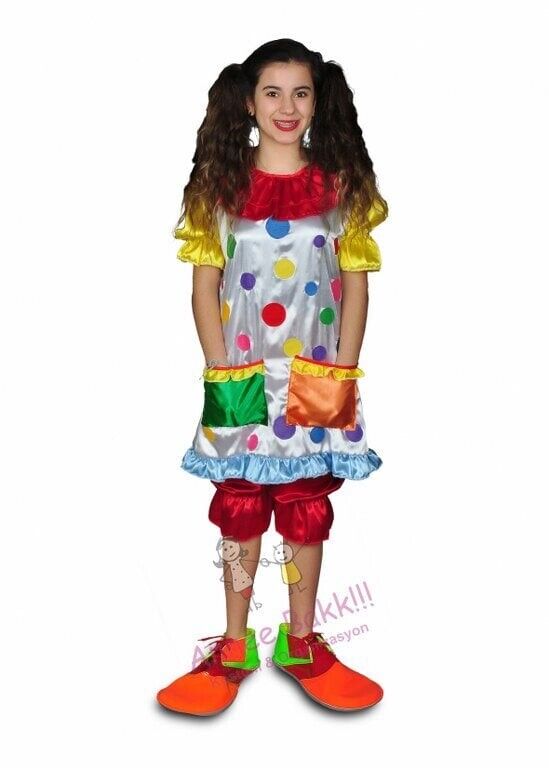 Saten Kumaş Puantiyeli Palyaço Kostüm, Yetişkin Palyaço Kıyafeti