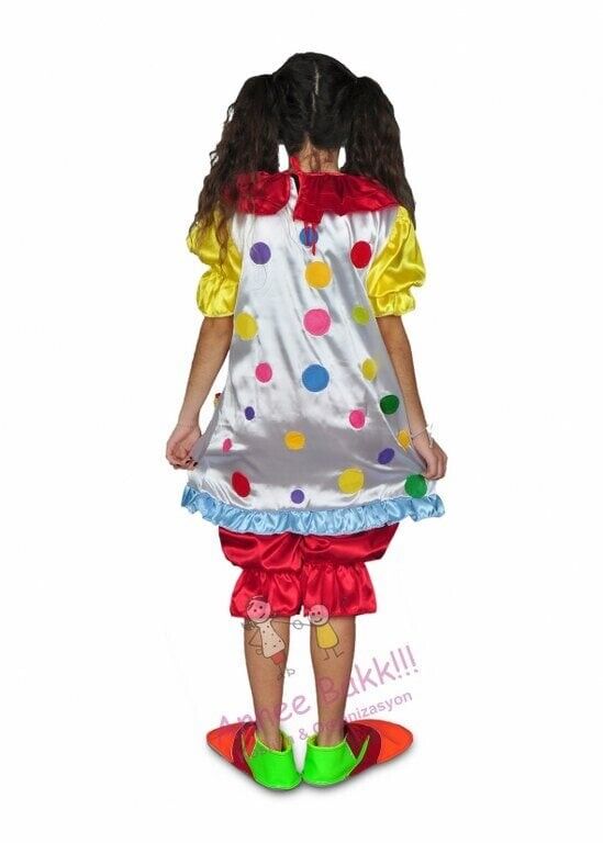Saten Kumaş Puantiyeli Palyaço Kostüm, Yetişkin Palyaço Kıyafeti