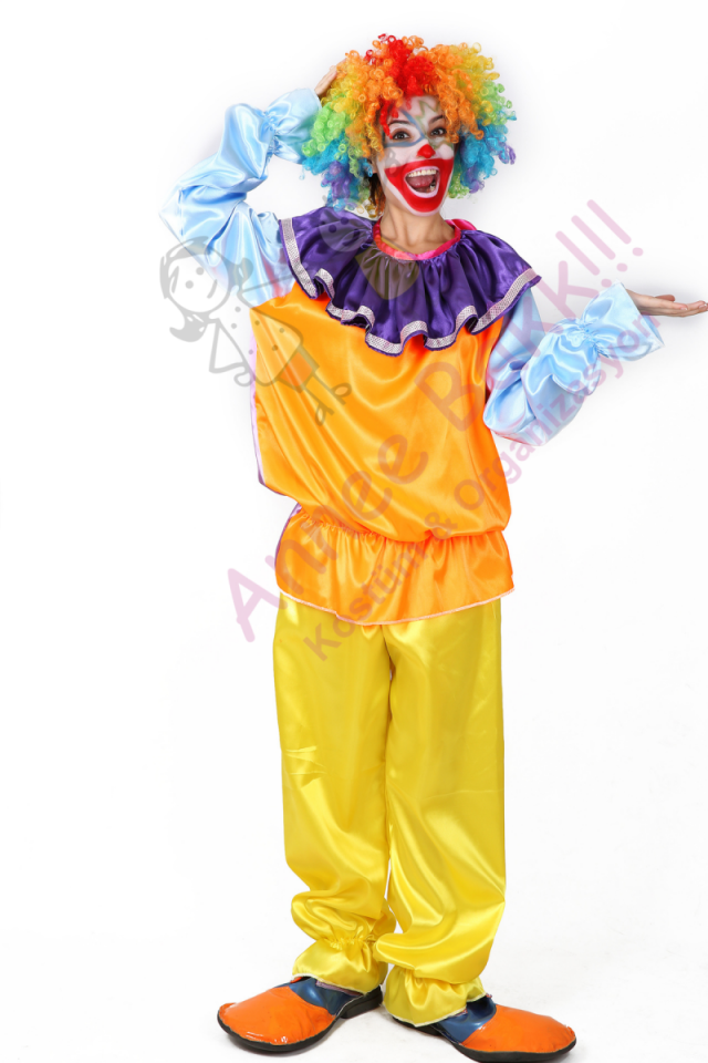 İkili Takım Yetişkin Palyaço Kostümü, Çok Renkli Palyaço Kıyafeti
