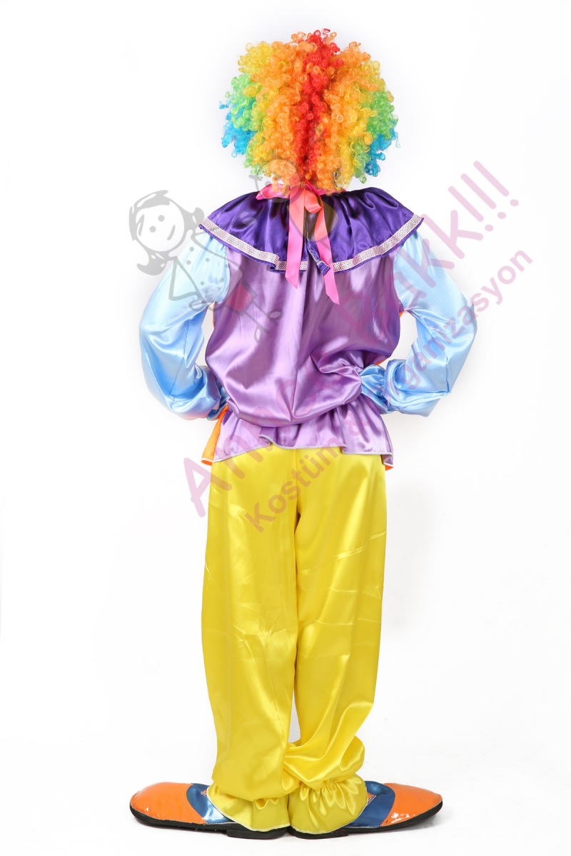 İkili Takım Yetişkin Palyaço Kostümü, Çok Renkli Palyaço Kıyafeti