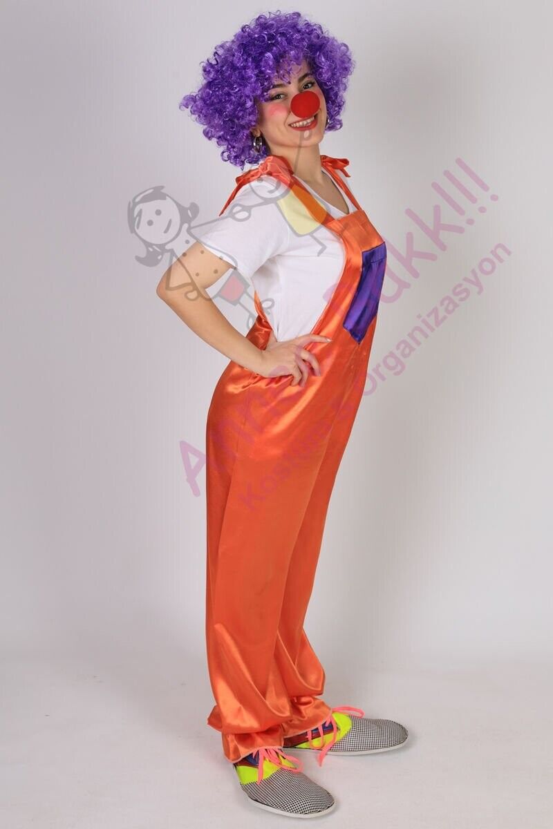 Bahçıvan Model Yetişkin Palyaço Kostümü, Turunu Renk Askılı Palyaço Kıyafeti, Hızlı Kargo