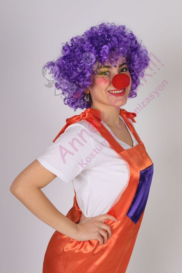 Bahçıvan Model Yetişkin Palyaço Kostümü, Turunu Renk Askılı Palyaço Kıyafeti