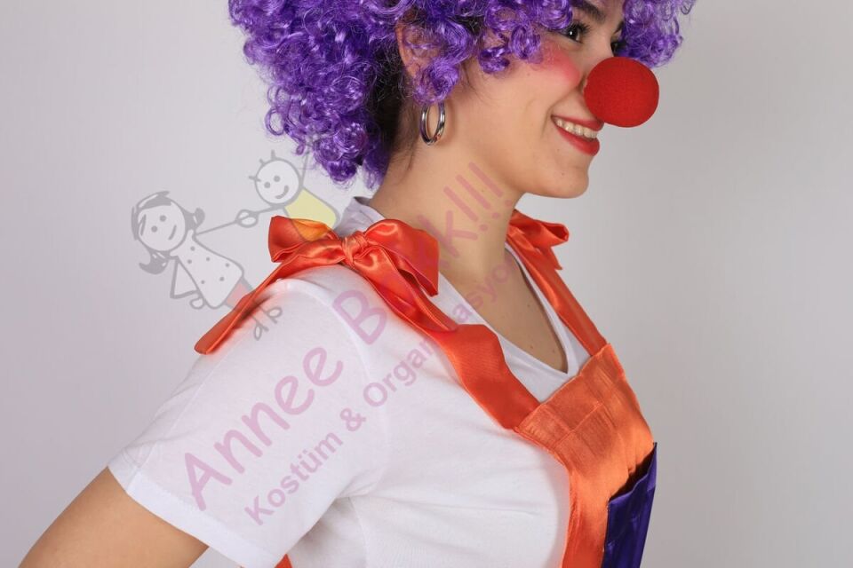 Bahçıvan Model Yetişkin Palyaço Kostümü, Turunu Renk Askılı Palyaço Kıyafeti