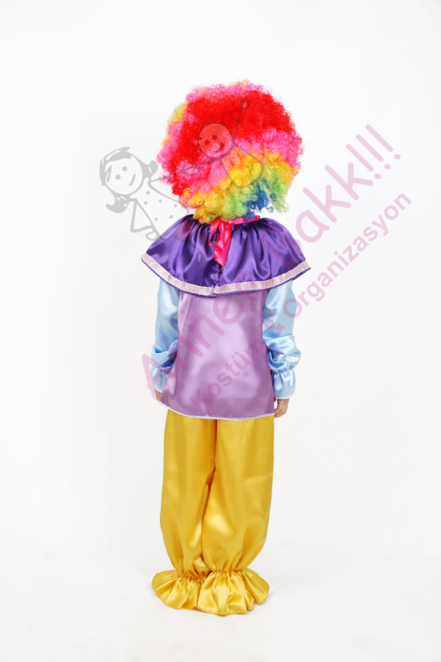 Alt-Üst Takım Çocuk Palyaço Kostümü, Saten Kumaş Çocuk Palyaço Kıyafeti