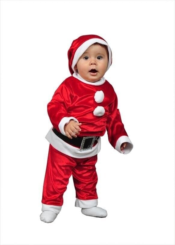 Noel Baba Bebek Kostümü, Kadife Kumaş1-2 Yaş Noel Bebek Kostümü