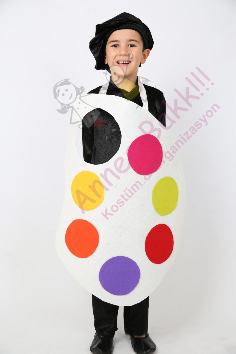 Palet Stil Ressam Çocuk Kostümü, Çocuk Ressam Kıyafeti, Renkli Ressam Kostümü