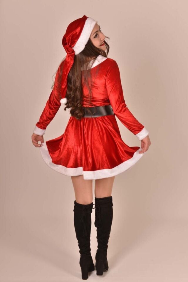 Kadife Kumaş Noel Anne Kostümü, Yılbaşı Noel Anne Kıyafeti