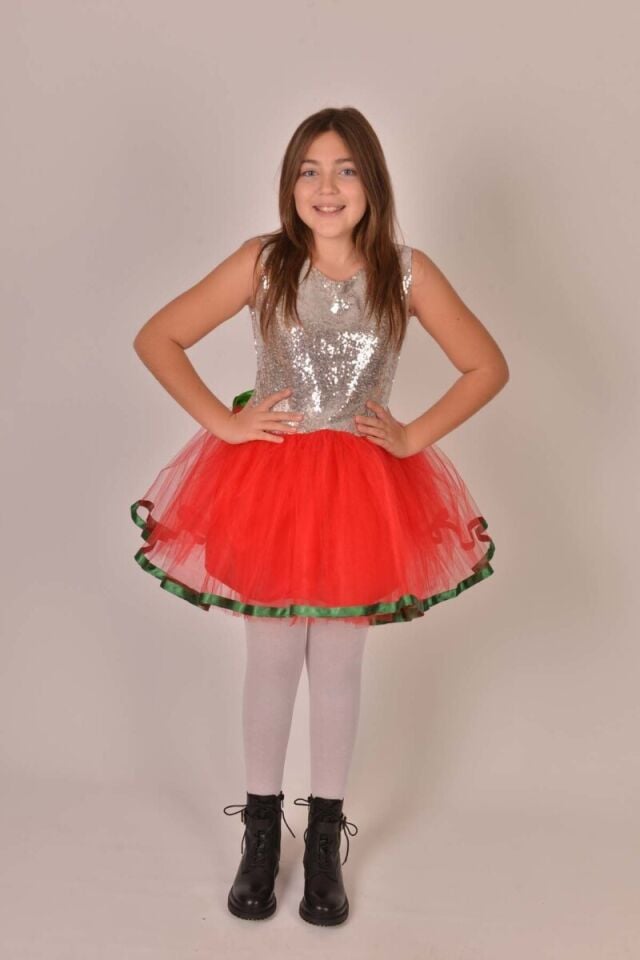 Yeni Yıl Kız Çocuk Kostümü Yeşil Fiyonklu, Yılbaşı Çocuk Kostümü