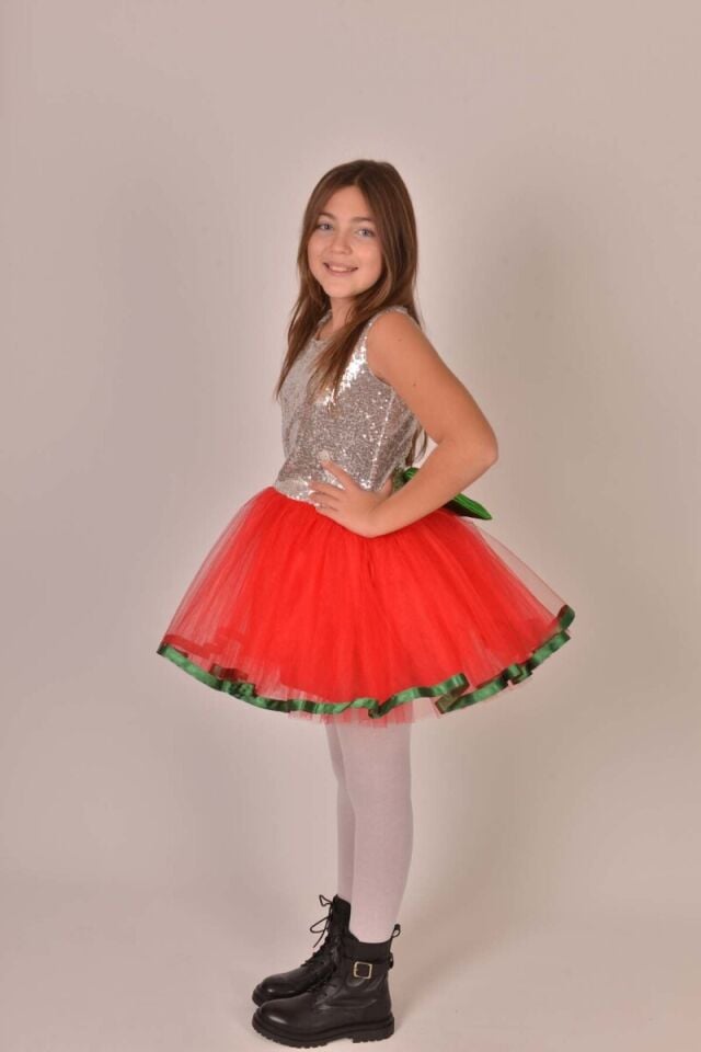 Yeni Yıl Kız Çocuk Kostümü Yeşil Fiyonklu, Yılbaşı Çocuk Kostümü
